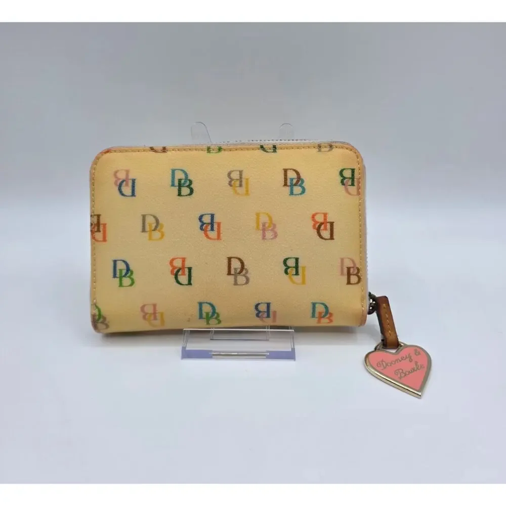 Dooney & Bourke Rainbow DB Monogram Zip Wallet Cream Multicolor Heart Charm
